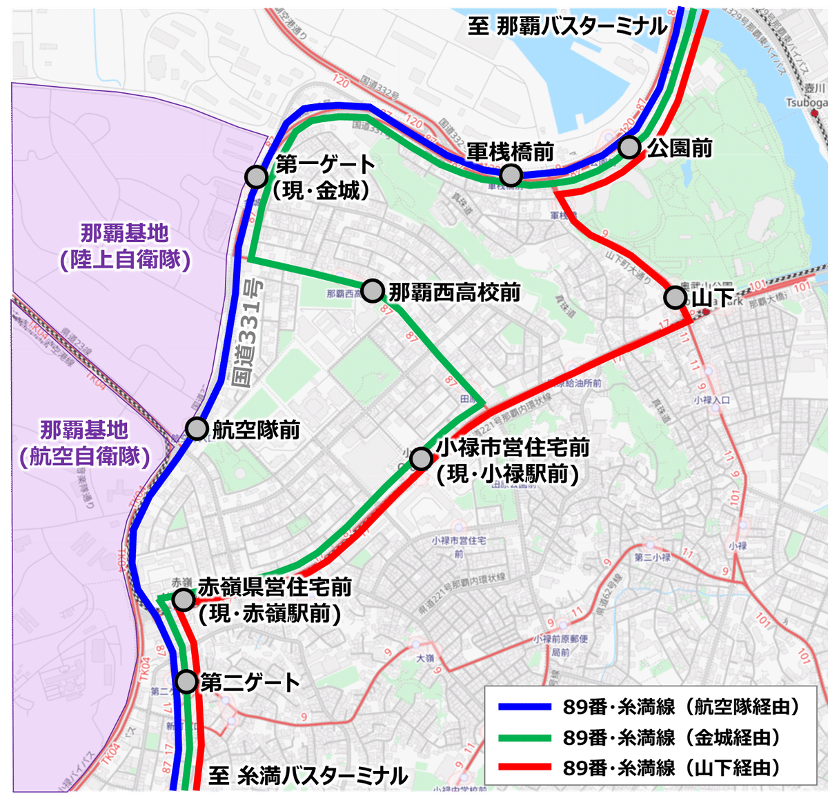 本島中南部のバスマップ