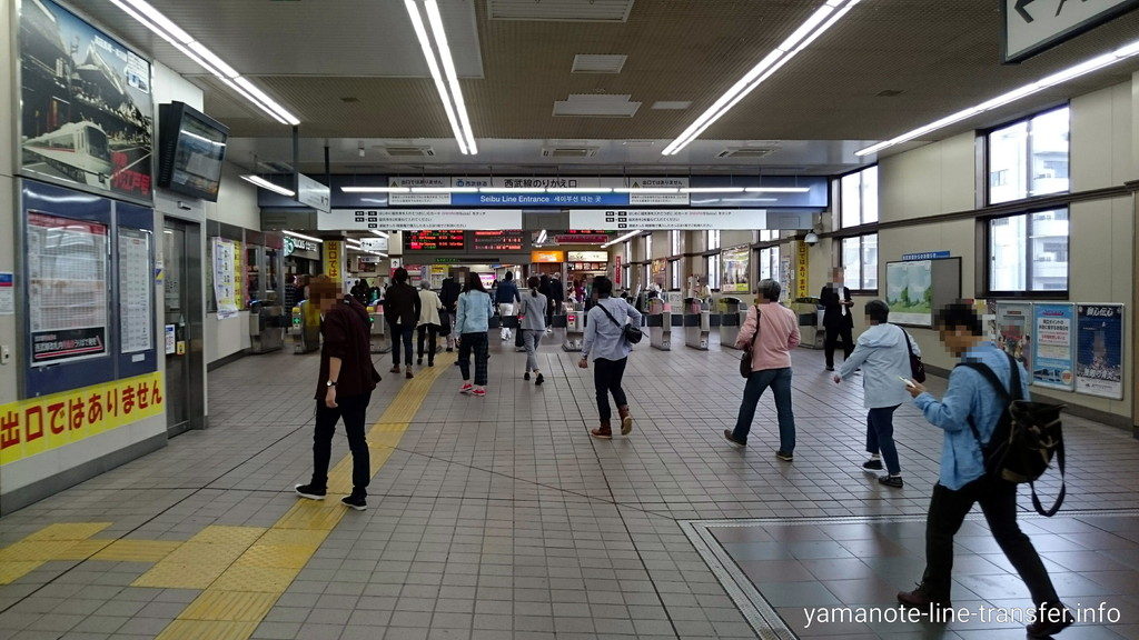 階段】１Ｆ 西武新宿線のりかえ改札へ1分で行くには(高田馬場駅：山手線内回り) |